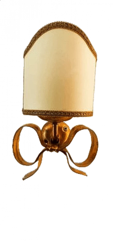 Gilded wrought iron wall light with bow by Li Puma, 1970s
