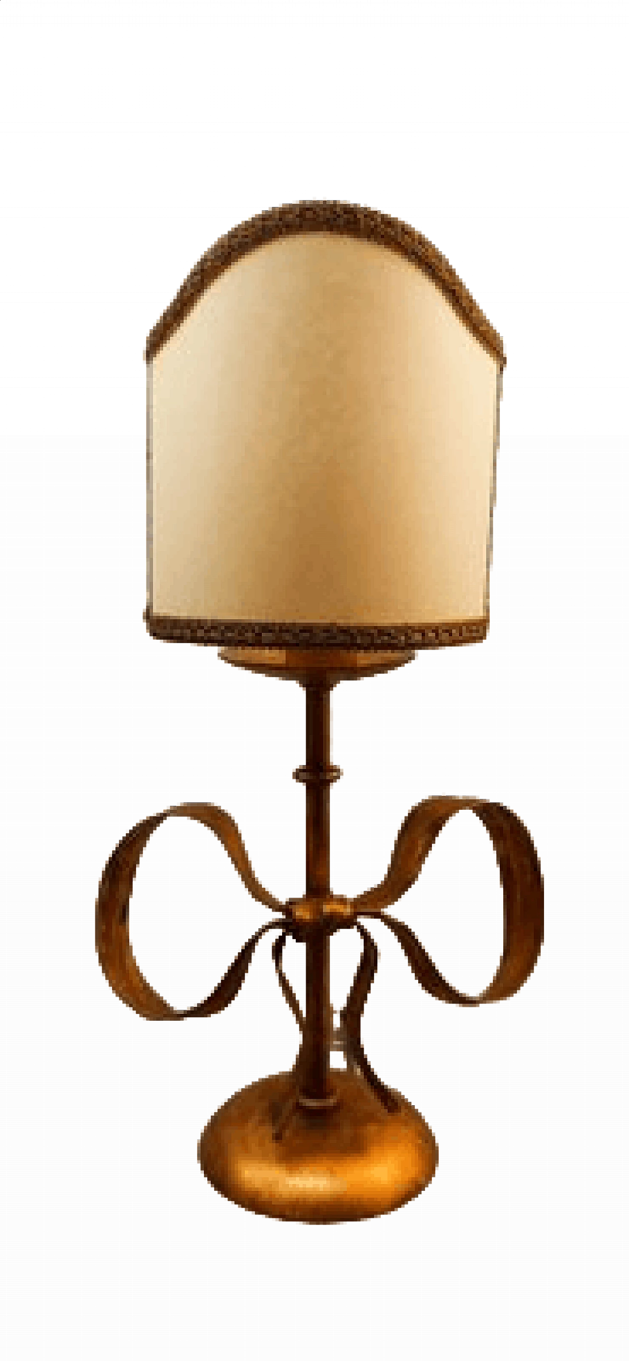 Lampada da tavolo in ferro battuto dorato con fiocco di Li Puma, anni '70 19
