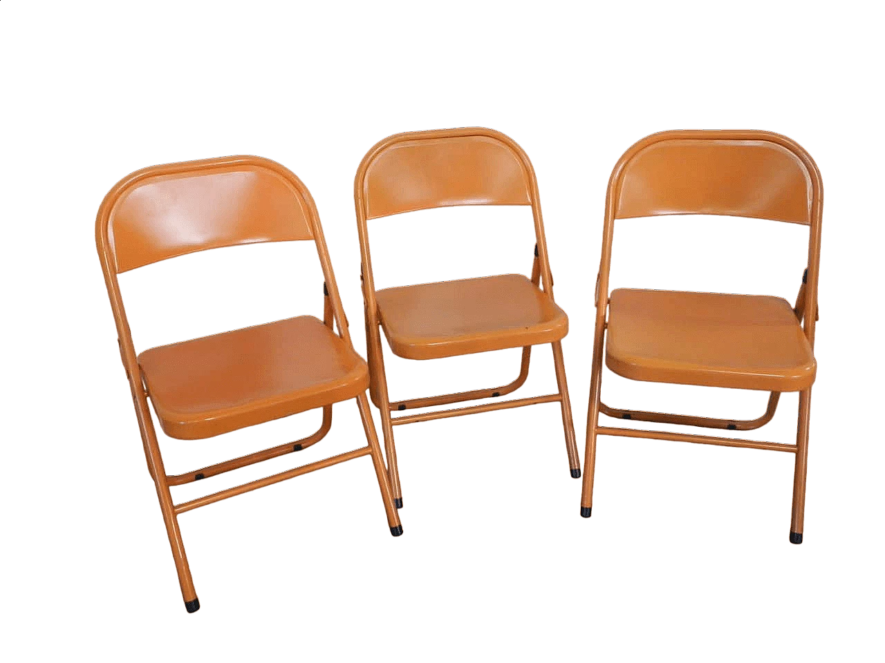 3 Sedie pieghevoli in metallo arancione, anni '70 9