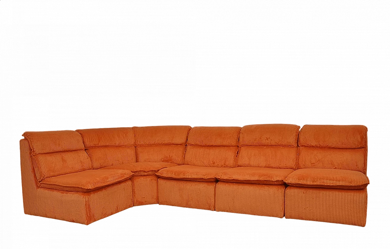 Orange corduroy modular corner sofa, 1970s 10