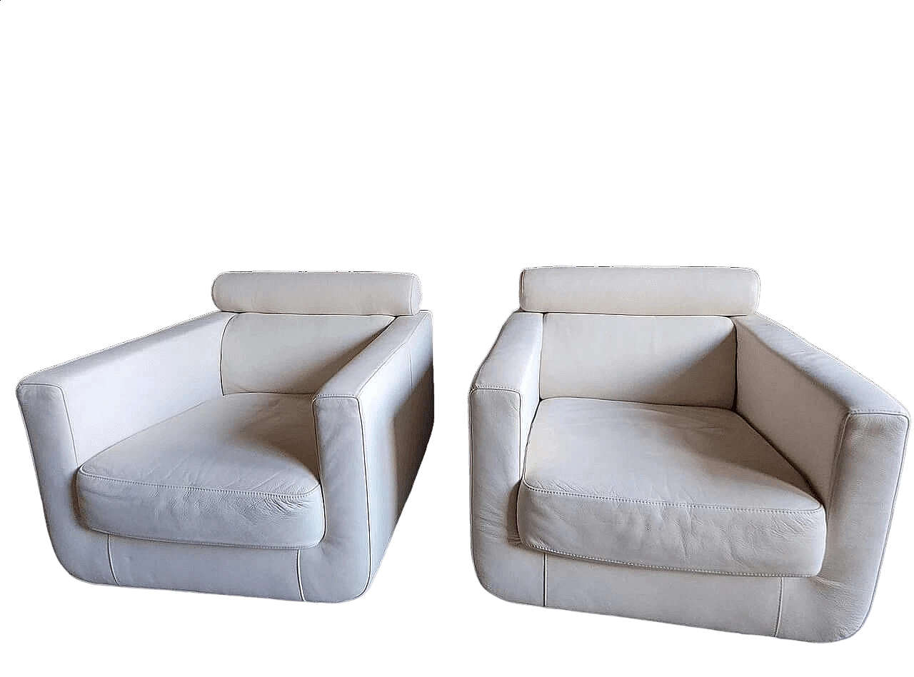 Coppia di poltrone Modern 75 in pelle bianca di Natuzzi, anni 2000 9