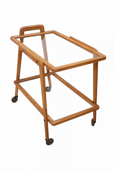 Carrello bar in faggio e vetro, anni '50
