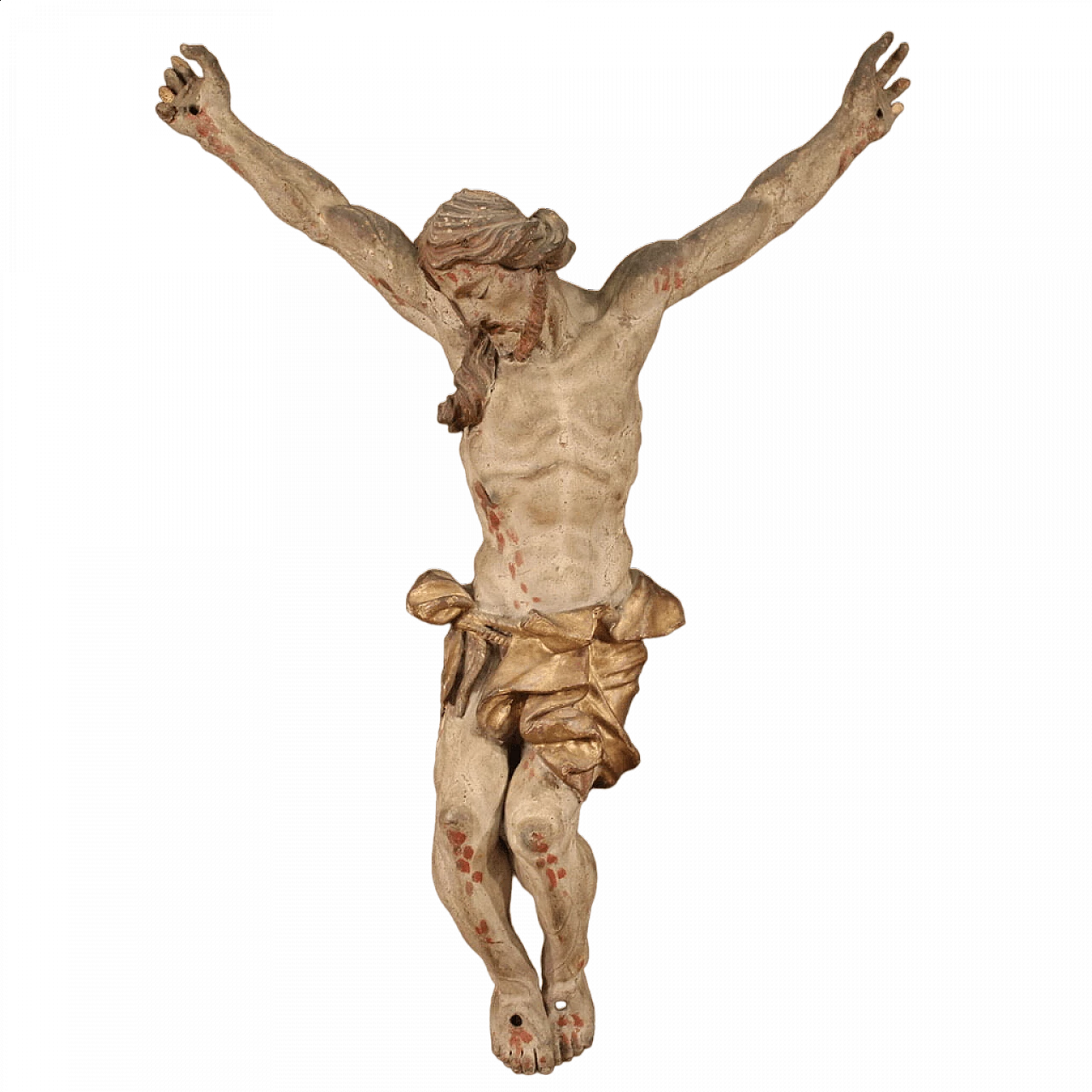 Cristo crocifisso, scultura in legno policromo e dorato, prima metà del '700 14