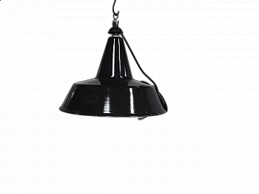 Industrial black and white metal hanging lamp, 1950s
