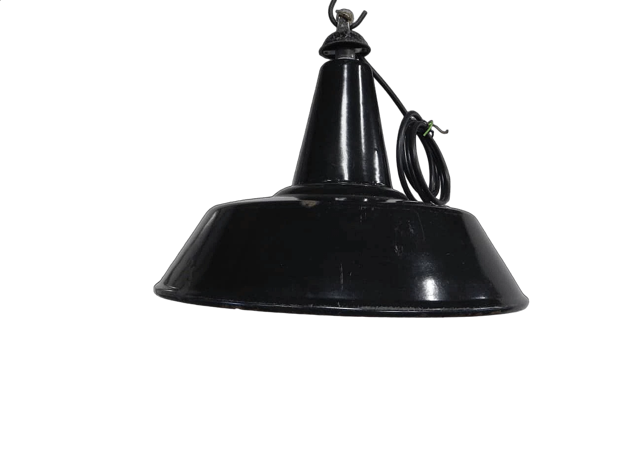 Lampada industriale a sospensione in metallo nero e bianco, anni '50 11