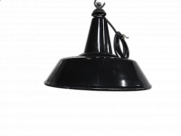 Black and white metal industrial hanging lamp, 1950s