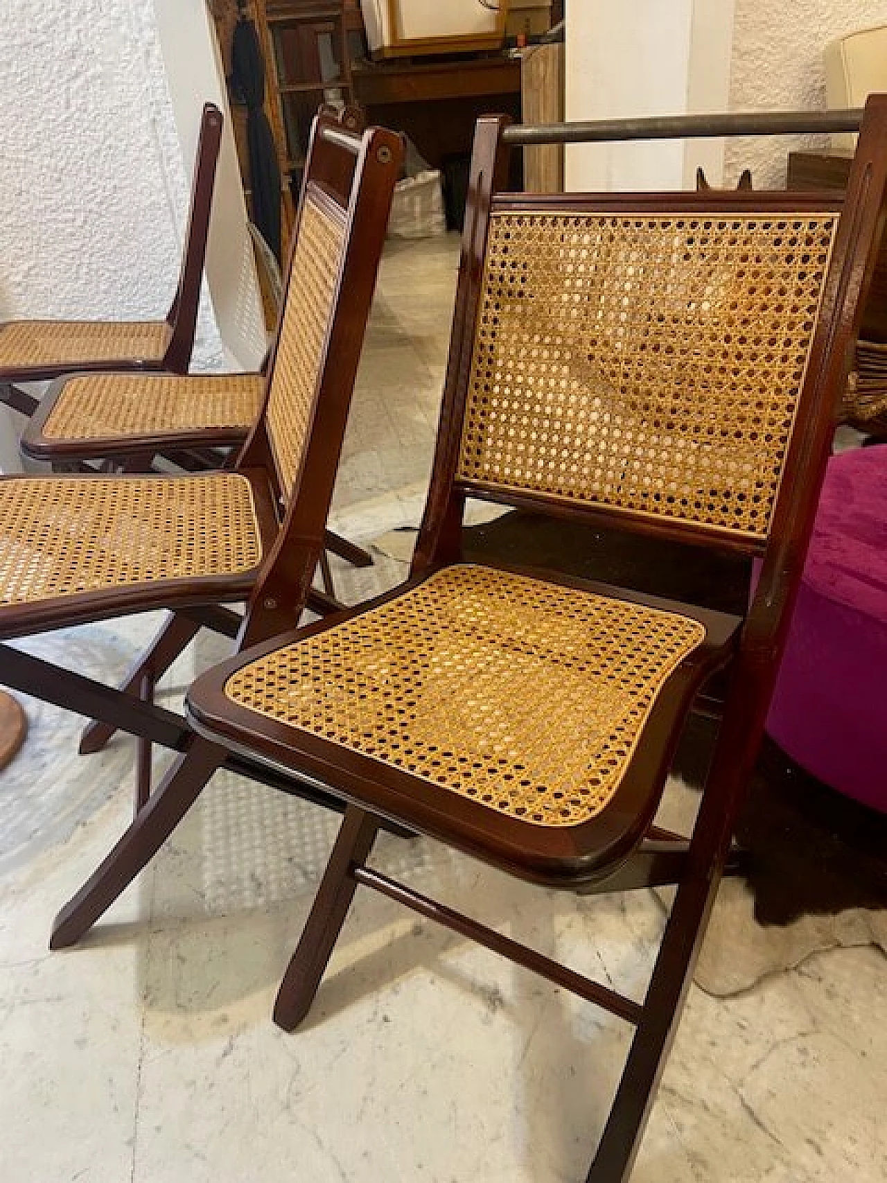 4 Navy-style mahogany folding chairs, 1940s 1