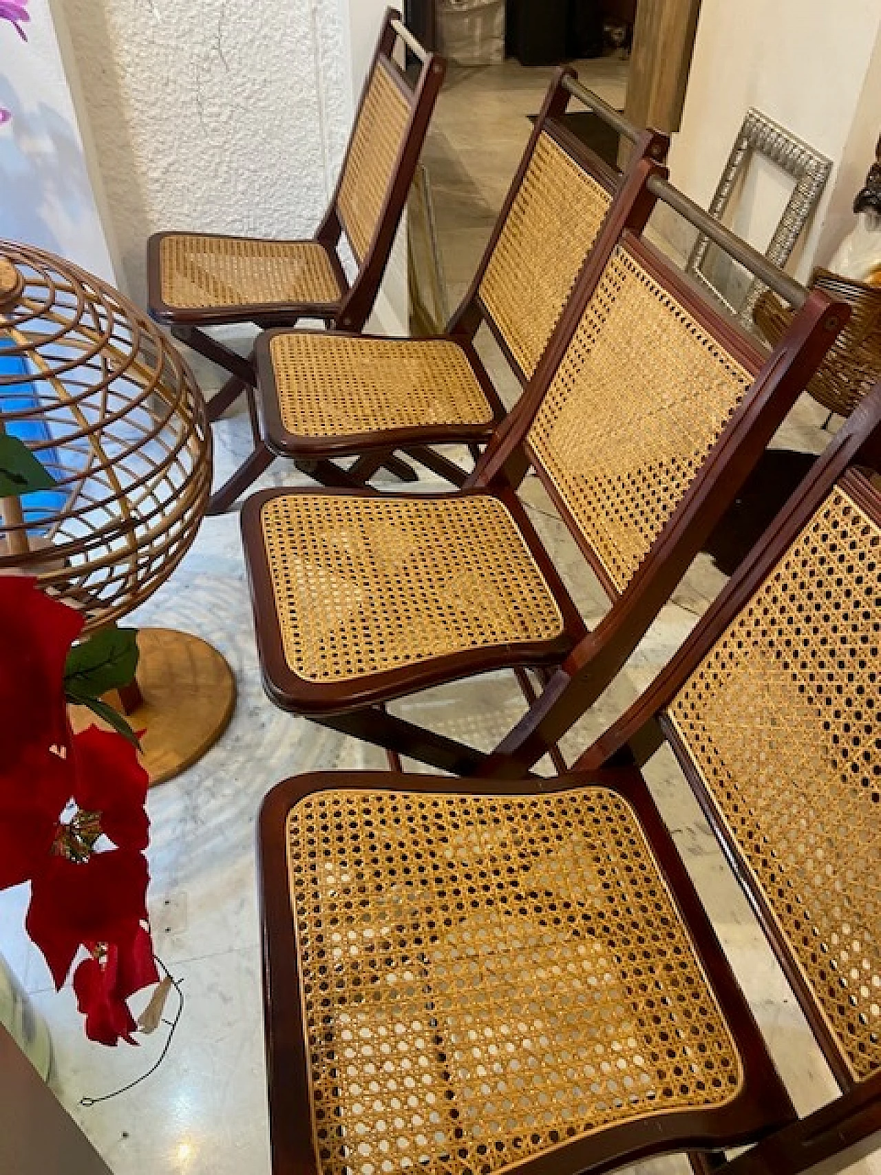 4 Navy-style mahogany folding chairs, 1940s 2