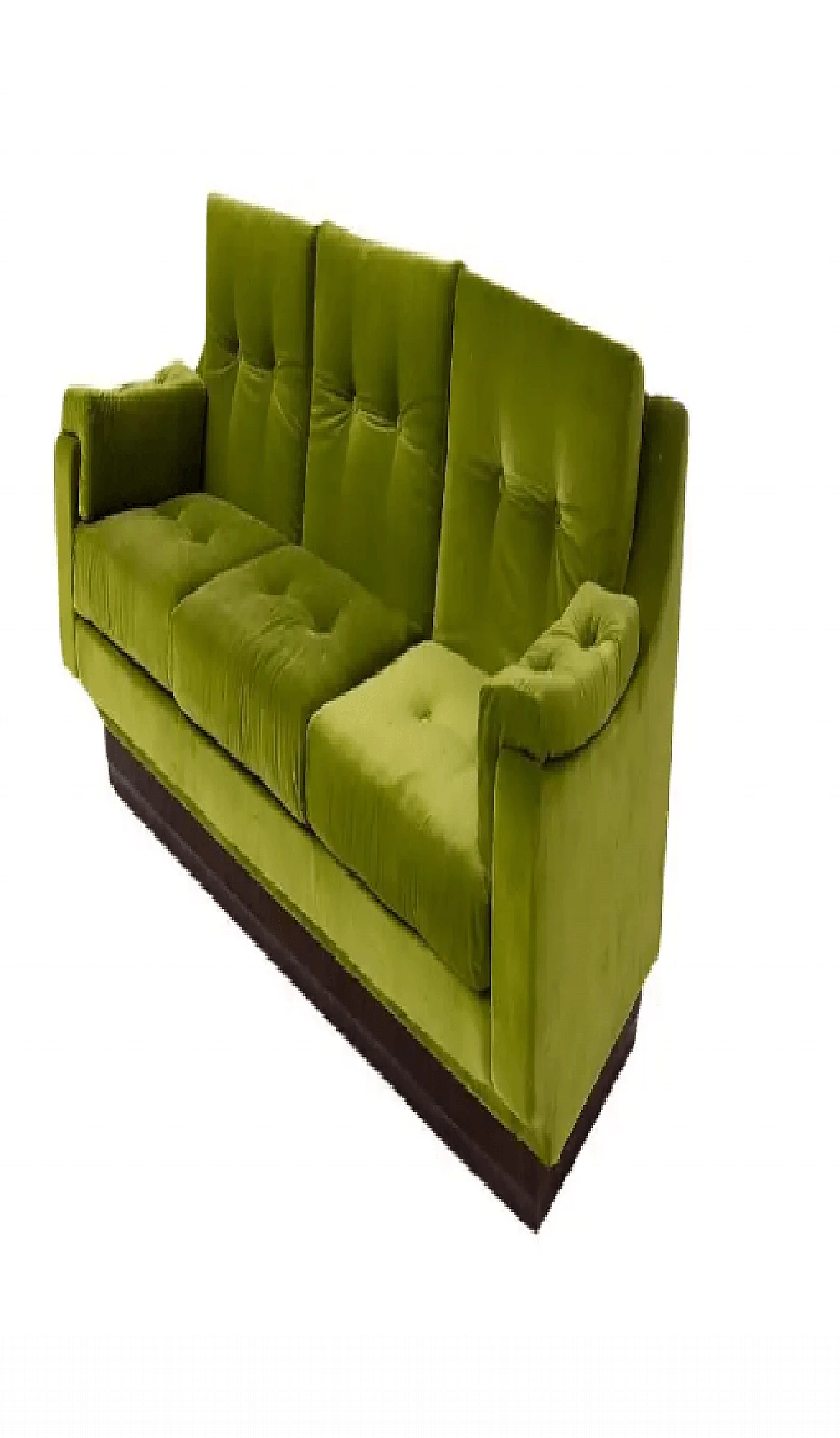 Sofa in green velvet and wood, 1950s 1