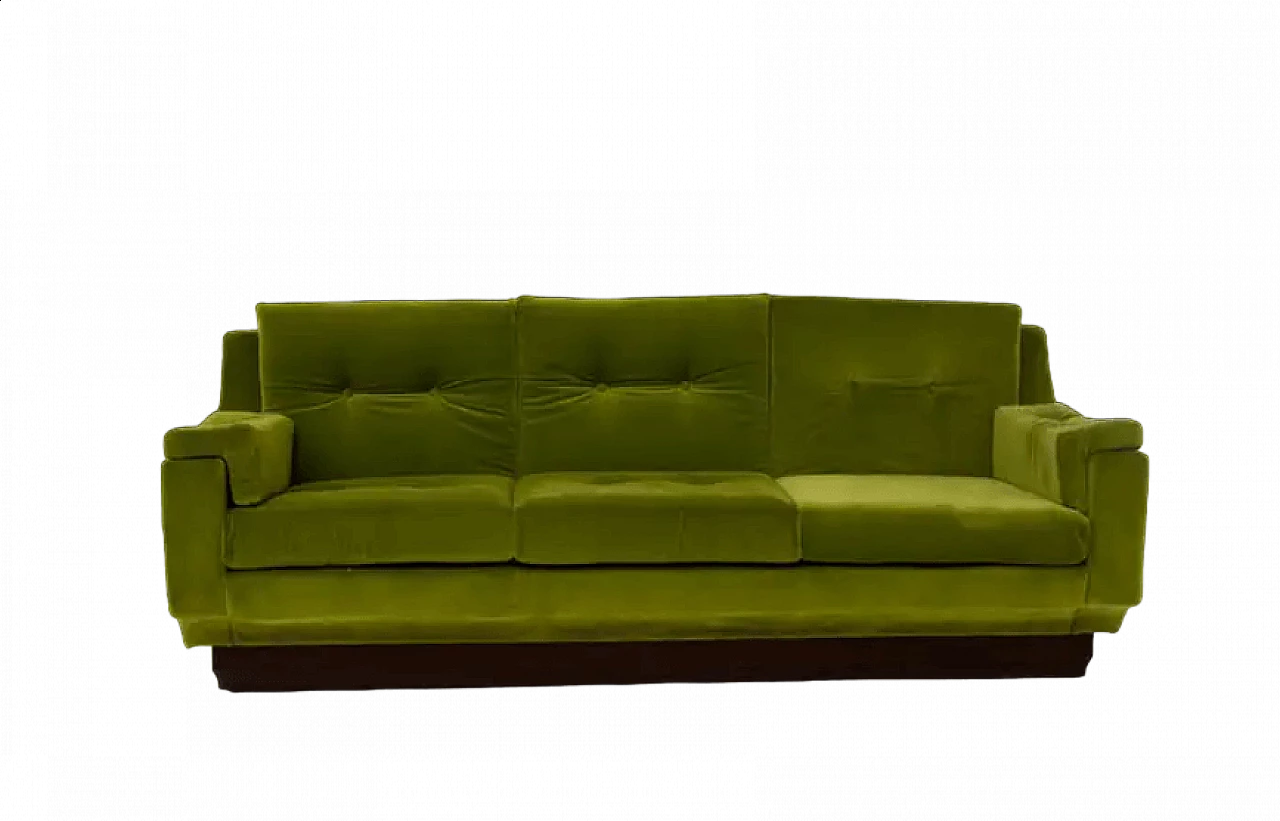 Sofa in green velvet and wood, 1950s 12