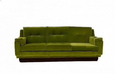 Sofa in green velvet and wood, 1950s