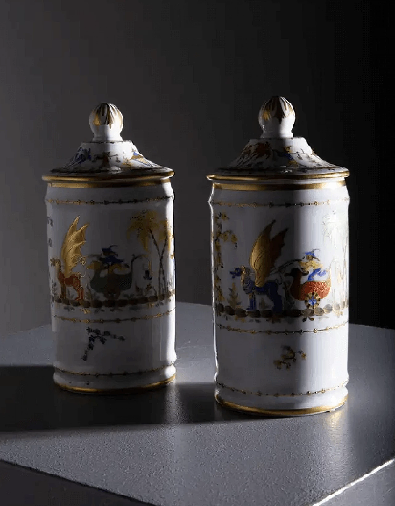 Pair of Le Tallec porcelain pharmacy vases, 1970s 5