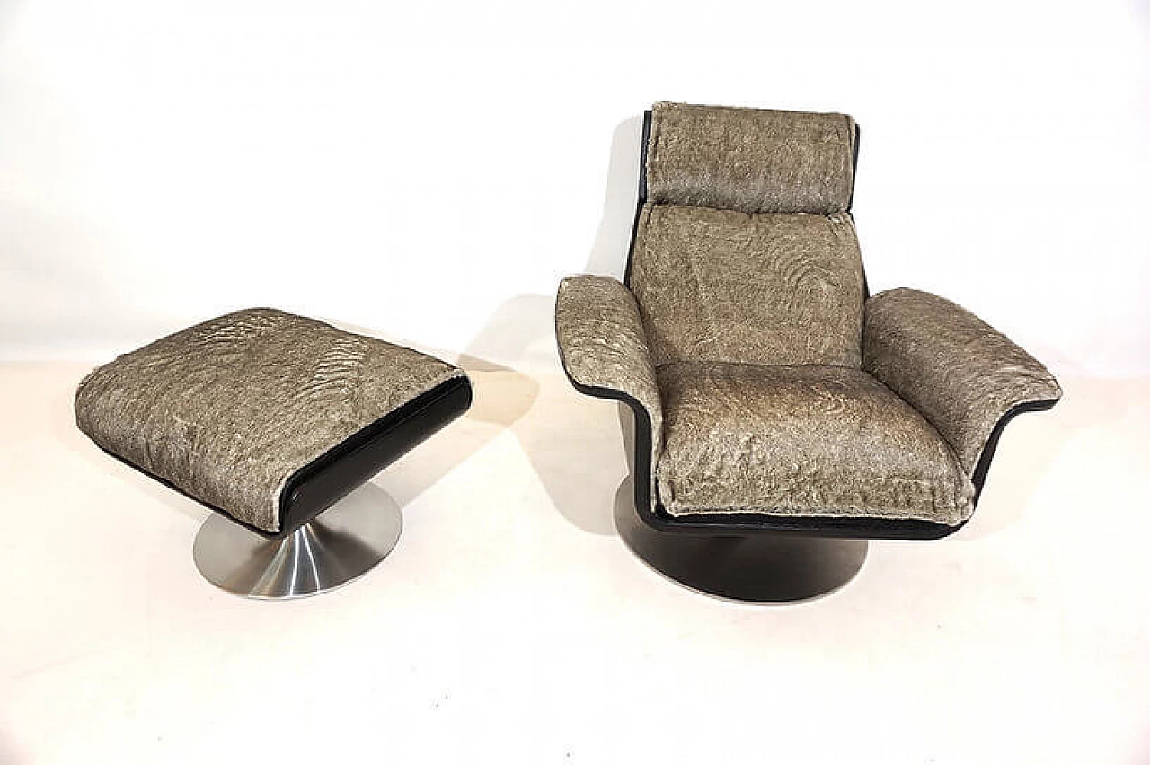Poltrona lounge Kaufeld Siesta 62 con pouf di Jacques Brule, anni '60 1