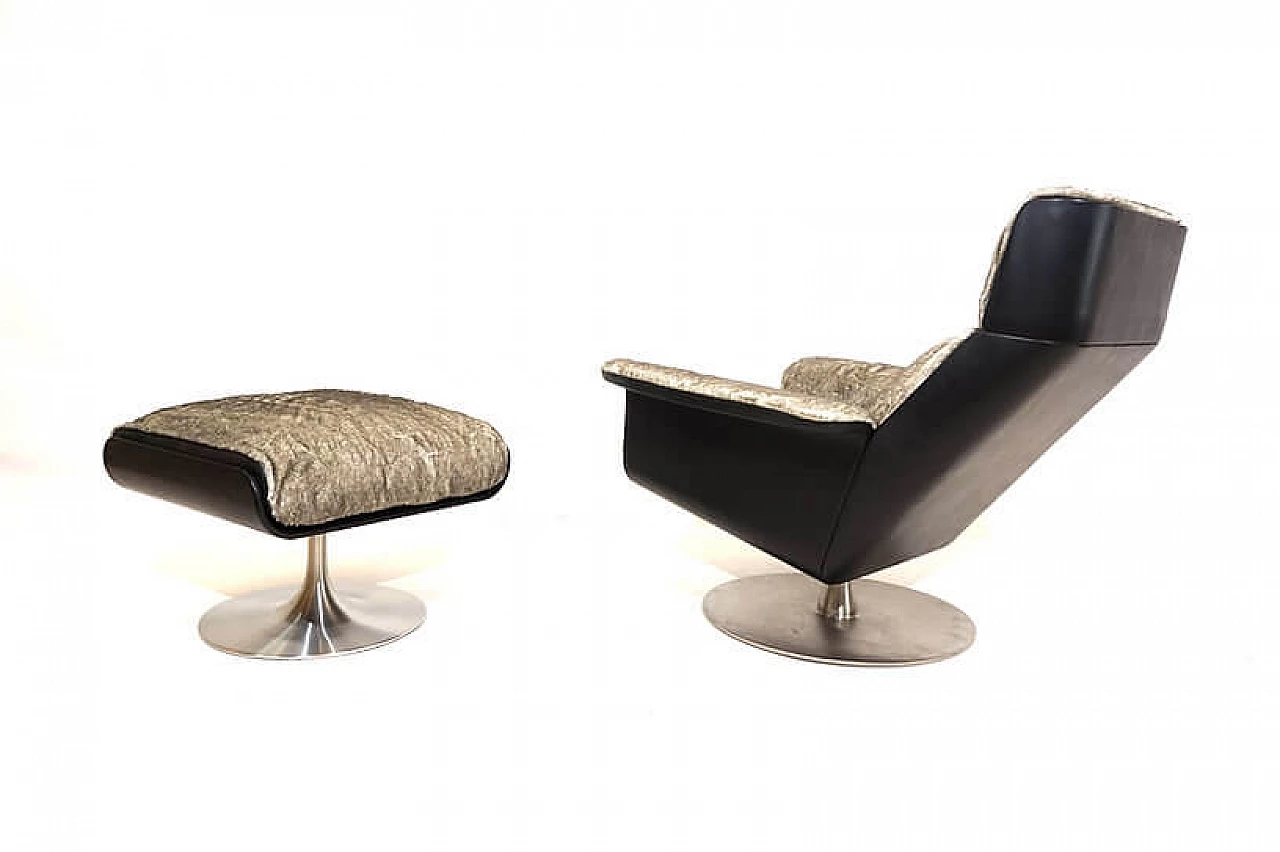 Poltrona lounge Kaufeld Siesta 62 con pouf di Jacques Brule, anni '60 5