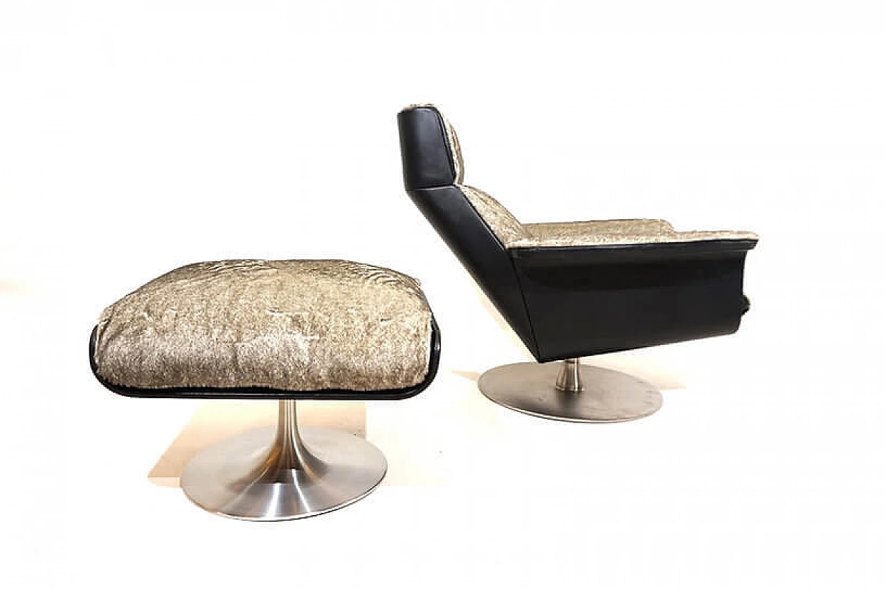 Poltrona lounge Kaufeld Siesta 62 con pouf di Jacques Brule, anni '60 6