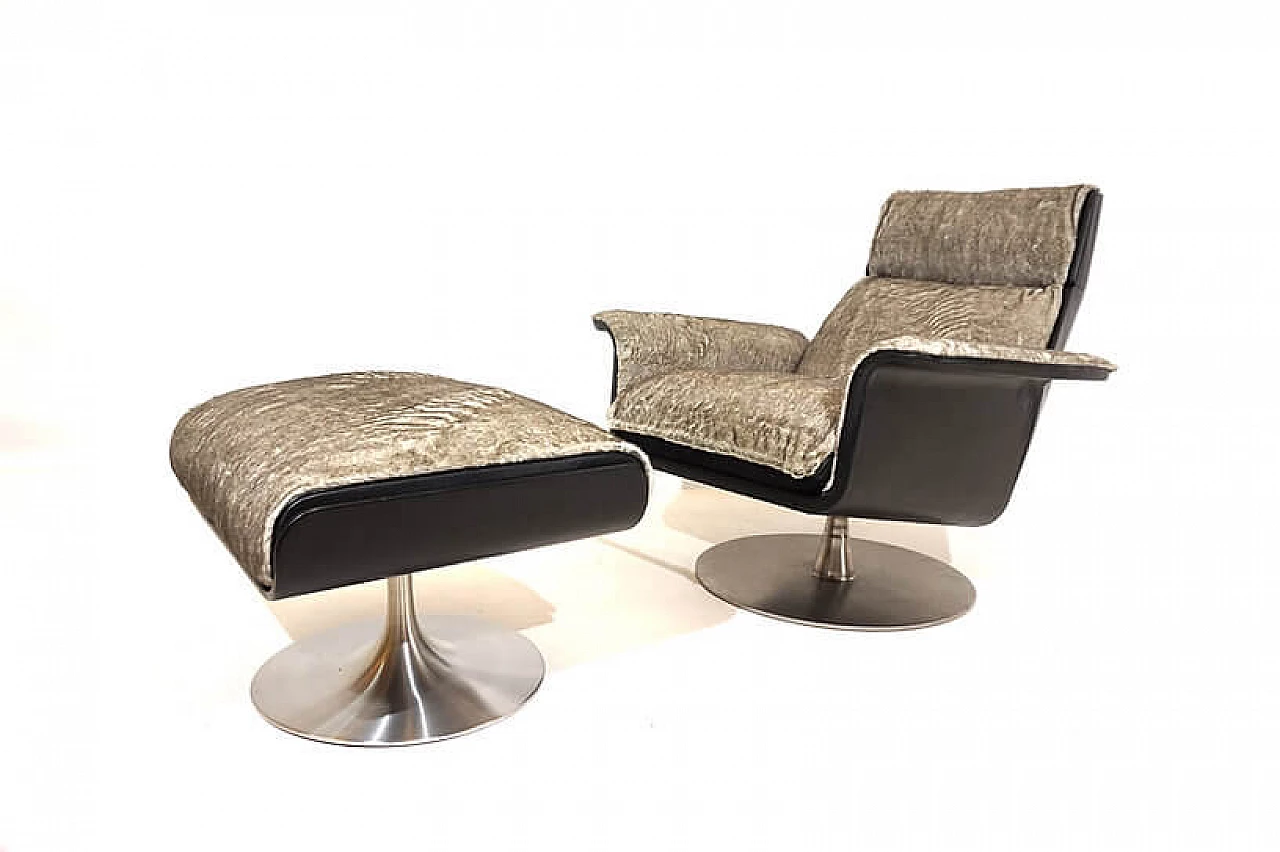 Poltrona lounge Kaufeld Siesta 62 con pouf di Jacques Brule, anni '60 8