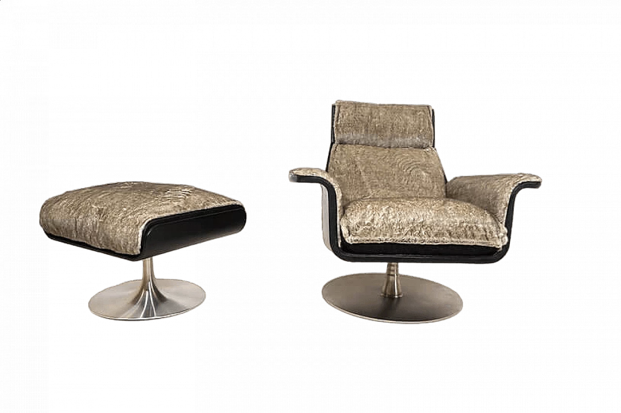 Poltrona lounge Kaufeld Siesta 62 con pouf di Jacques Brule, anni '60 15