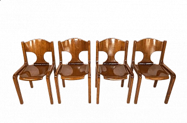 4 Sedie da pranzo Pozzi in legno di Augusto Savini, anni '70