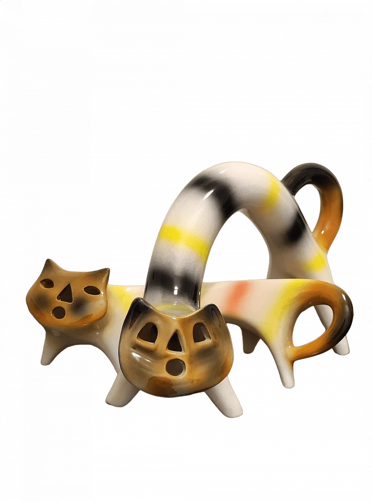 Pair of coloured ceramic cats by Roberto Rigon, 1970s 7