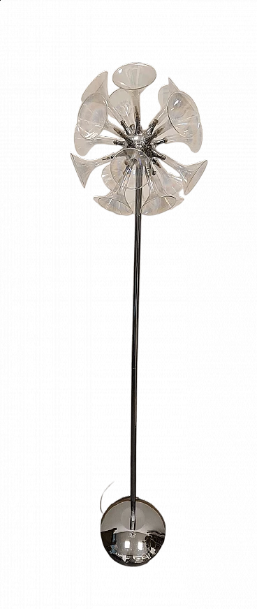 Lampada da terra Sputnik in metallo e vetro, anni '60