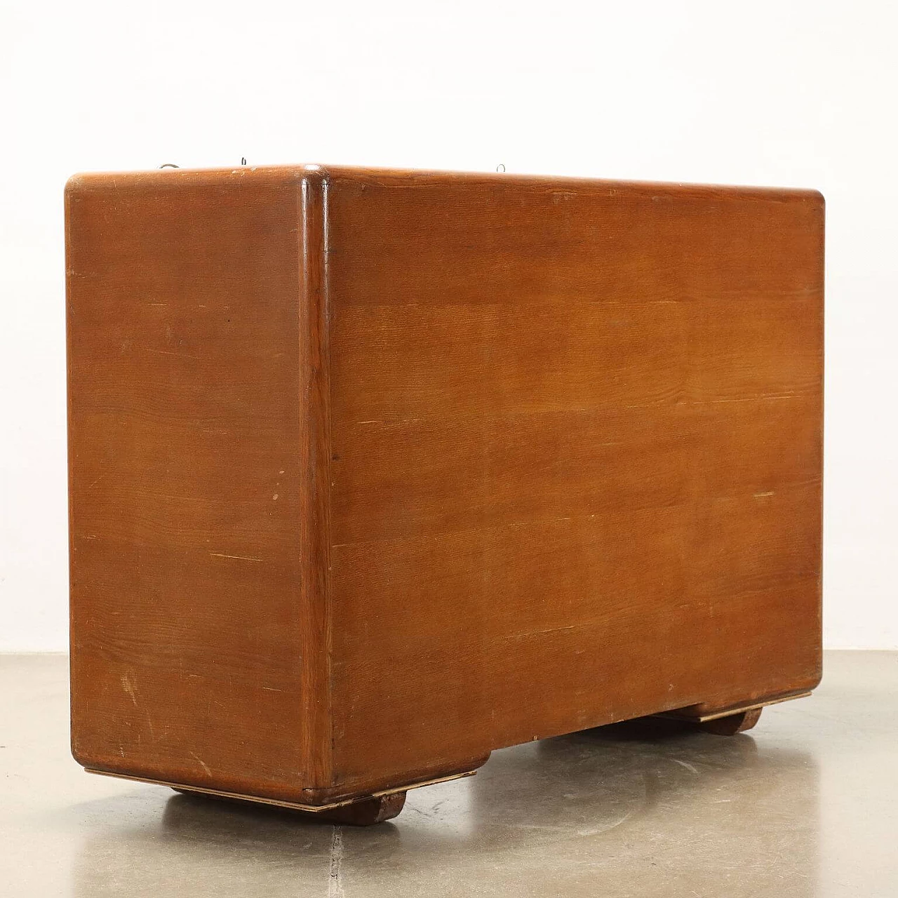 Mobile schedario in legno impiallacciato rovere con piano a serranda, anni '50 9