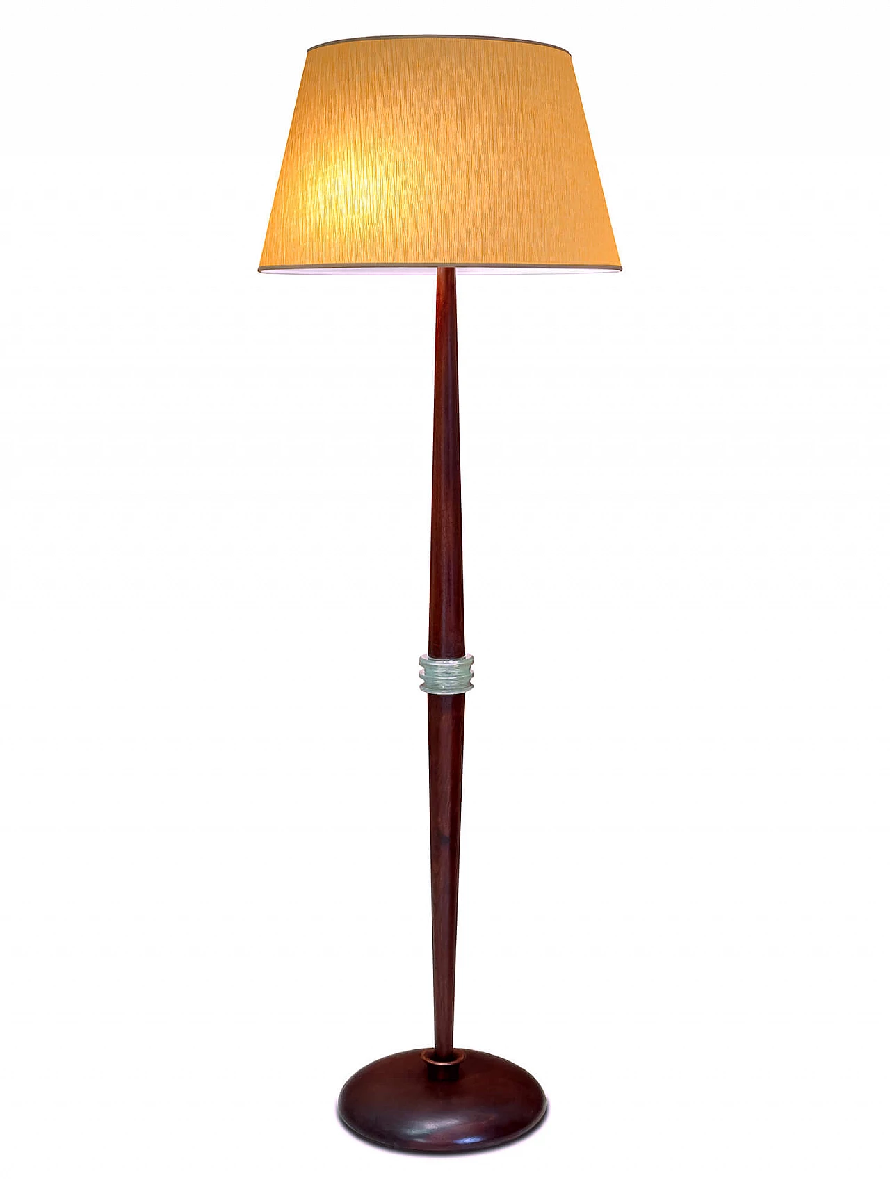 Floor lamp with glass discs on the wooden body in the style of Fontana Arte, 1950s 1