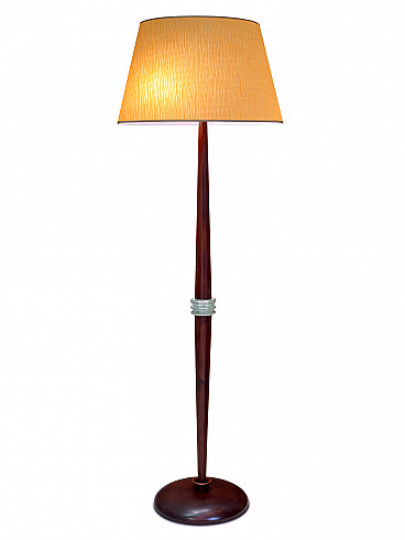 Floor lamp with glass discs on the wooden body in the style of Fontana Arte, 1950s