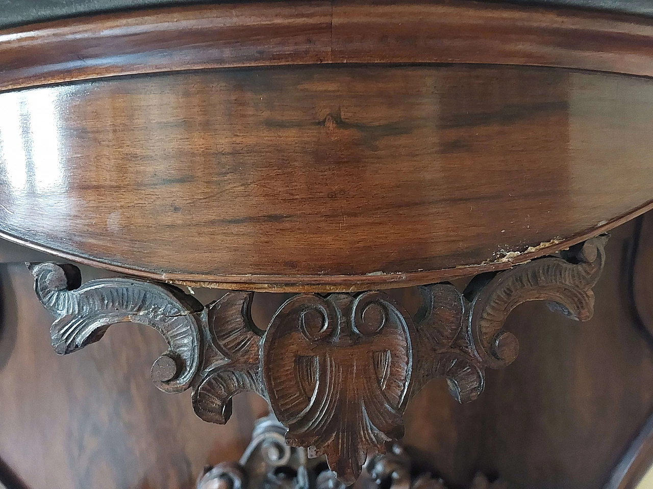 Consolle con specchio Luigi Filippo in noce e marmo, '800 3