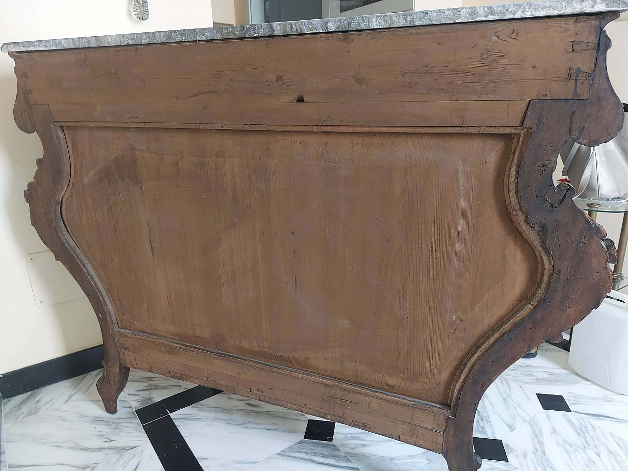 Consolle con specchio Luigi Filippo in noce e marmo, '800 4