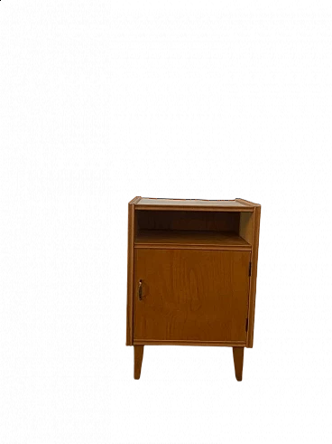 Comodino in frassino con piano laminato grigio perla, anni '50
