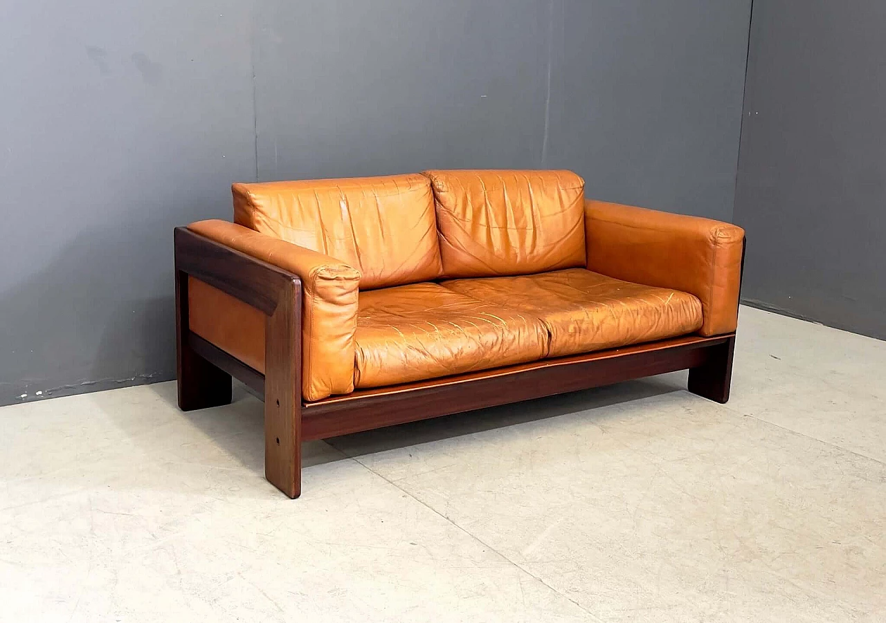 Divano Bastiano in legno e pelle di Afra & Tobia Scarpa per Gavina, anni '60 1