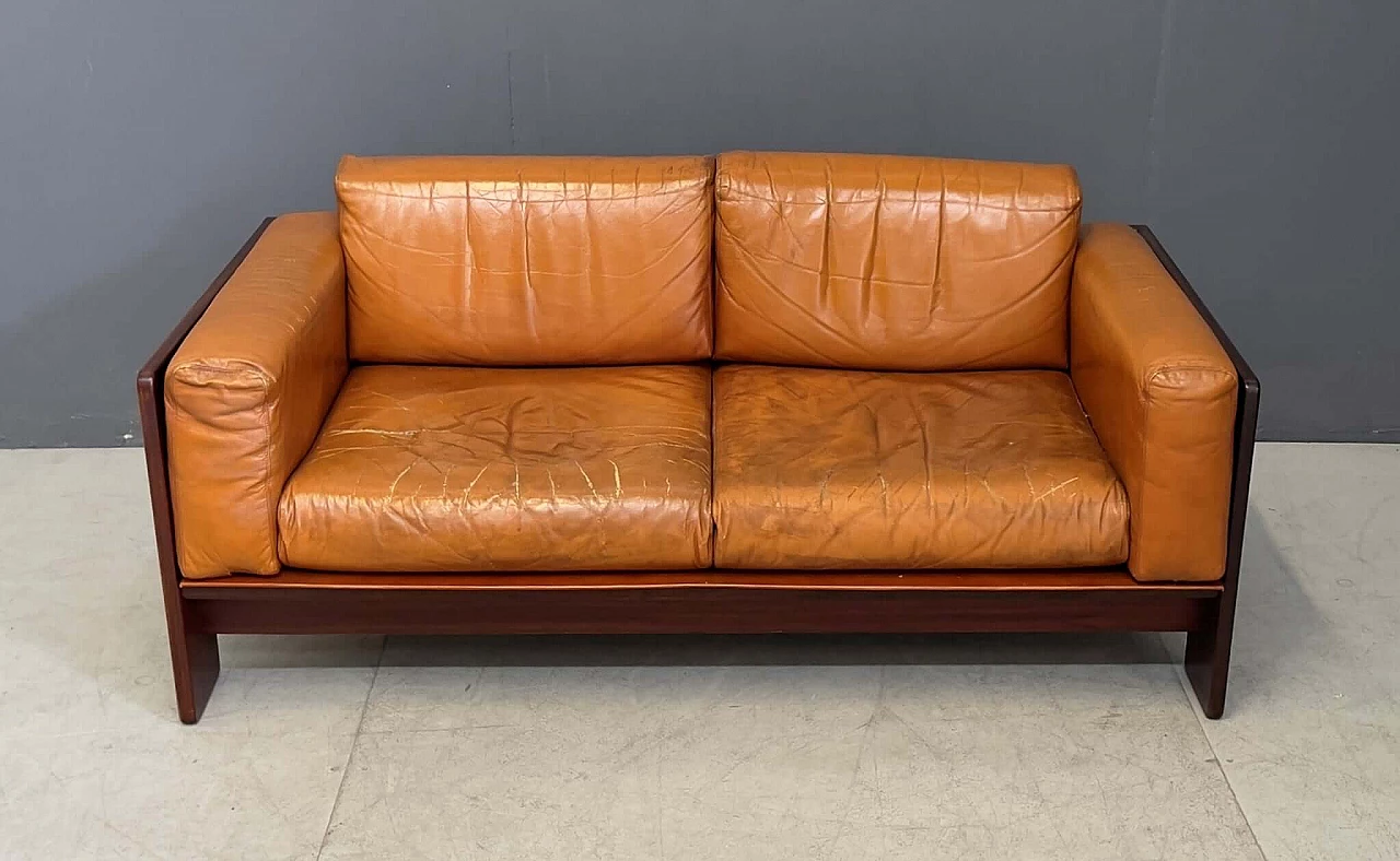 Divano Bastiano in legno e pelle di Afra & Tobia Scarpa per Gavina, anni '60 2