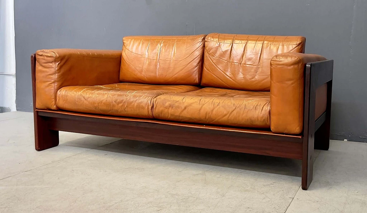 Divano Bastiano in legno e pelle di Afra & Tobia Scarpa per Gavina, anni '60 3
