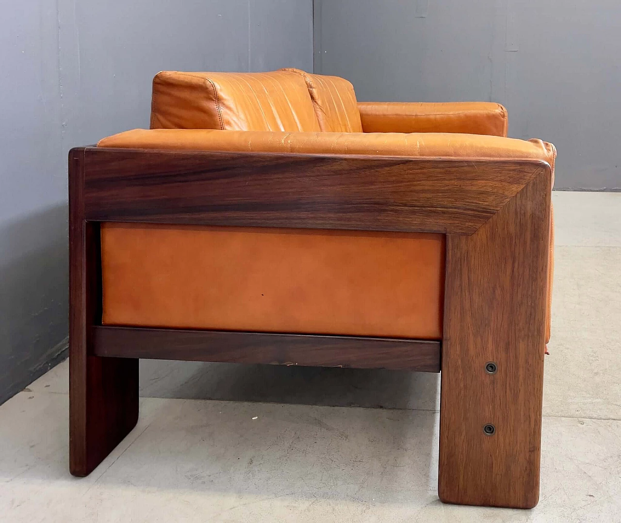 Divano Bastiano in legno e pelle di Afra & Tobia Scarpa per Gavina, anni '60 4