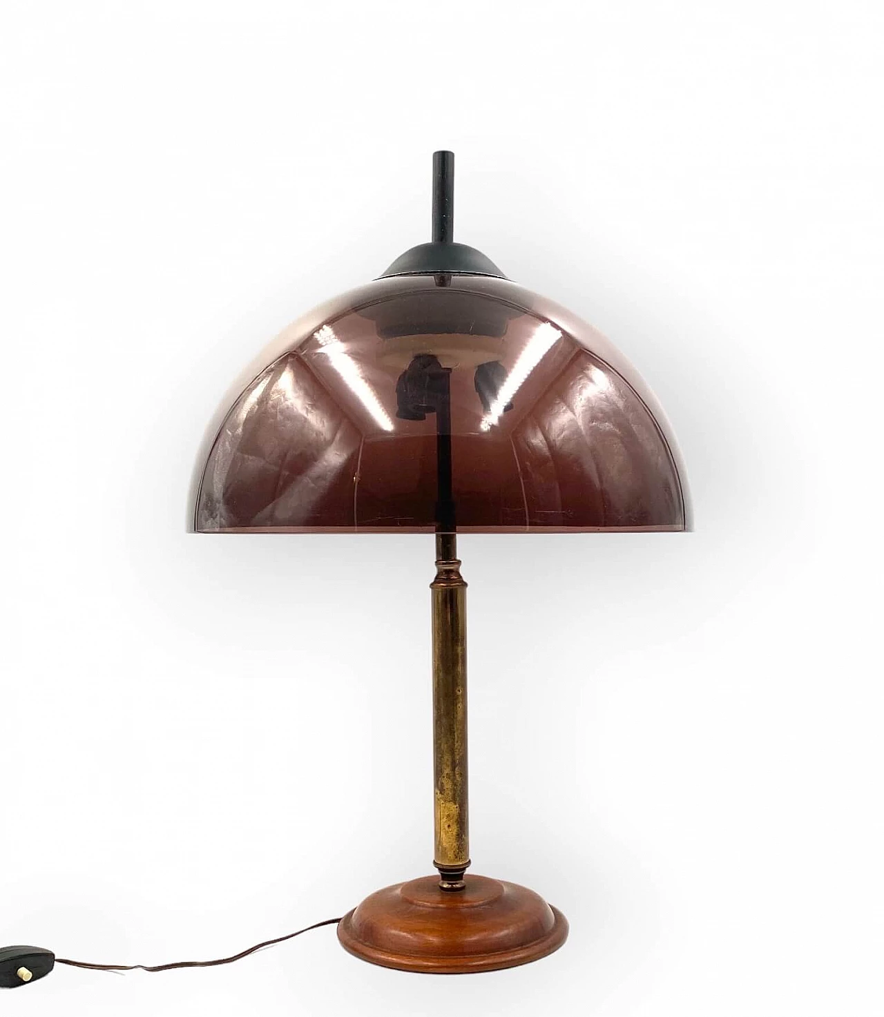 Lampada da tavolo in legno, ottone e perspex di Stilux, anni '50 1