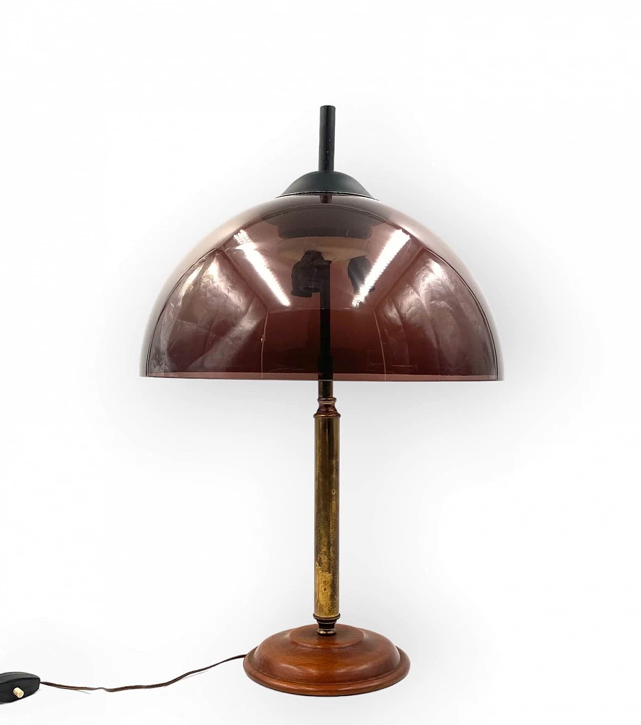 Lampada da tavolo in legno, ottone e perspex di Stilux, anni '50 4