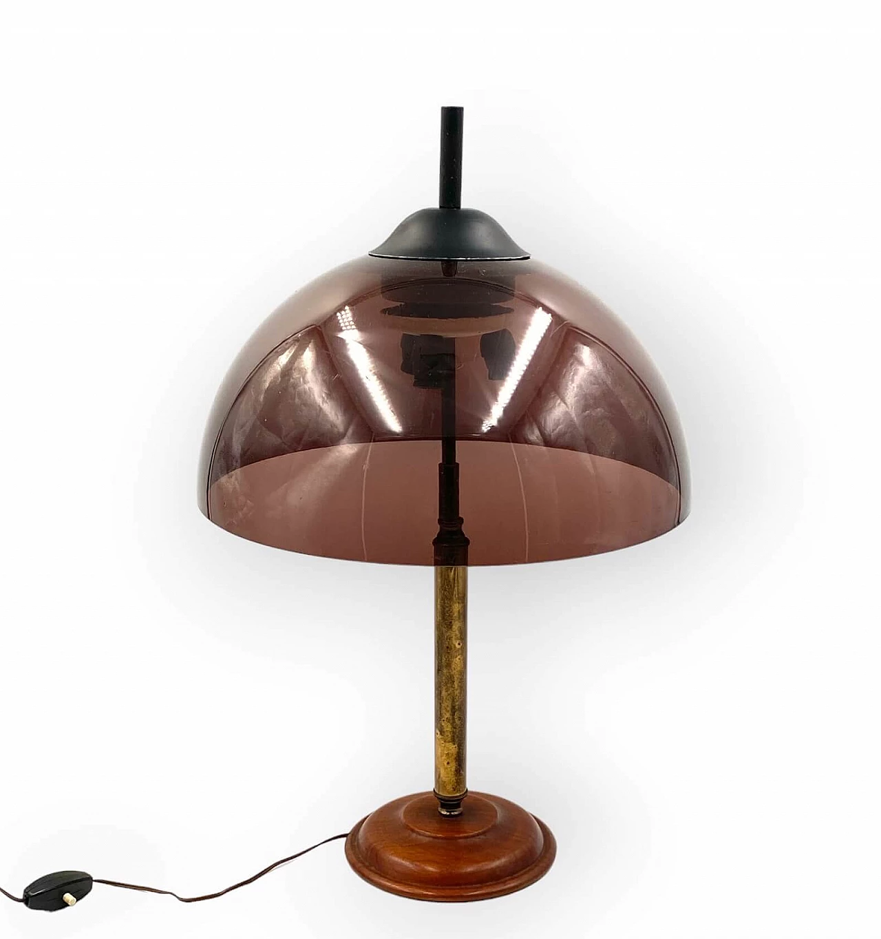 Lampada da tavolo in legno, ottone e perspex di Stilux, anni '50 8