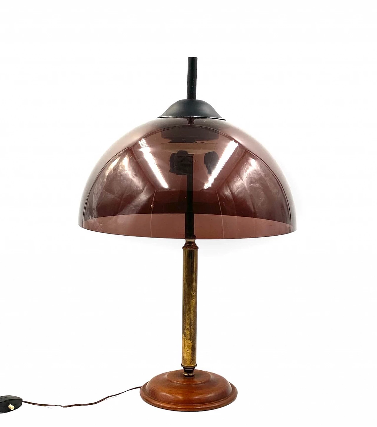 Lampada da tavolo in legno, ottone e perspex di Stilux, anni '50 9