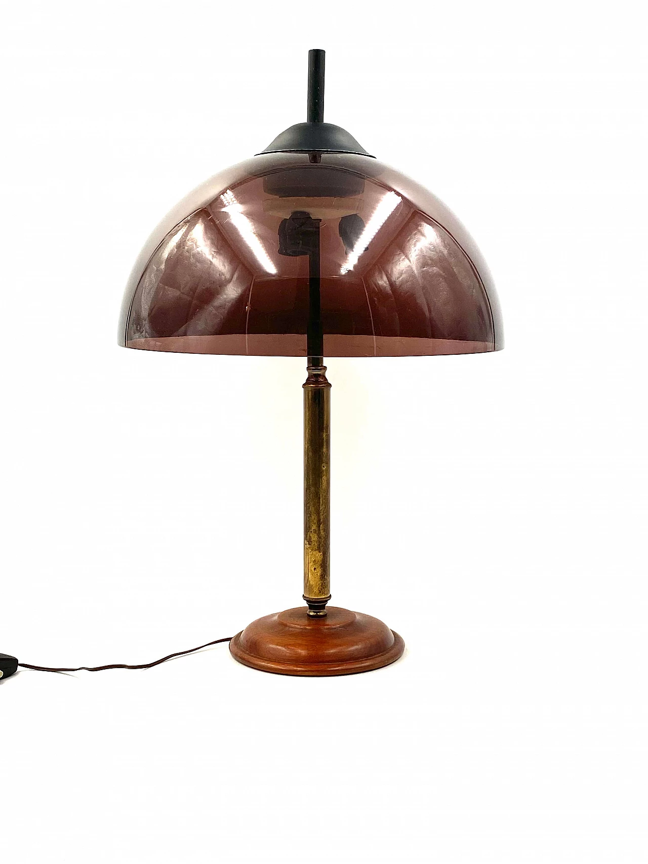 Lampada da tavolo in legno, ottone e perspex di Stilux, anni '50 12
