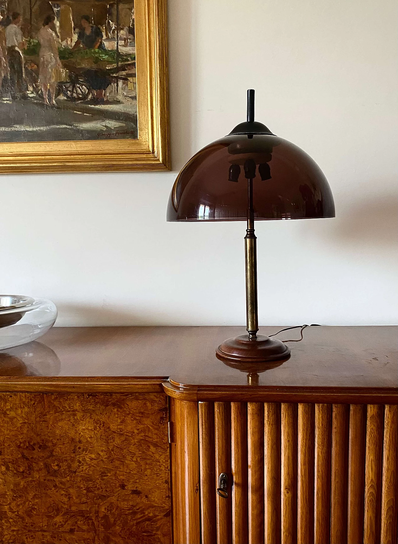 Lampada da tavolo in legno, ottone e perspex di Stilux, anni '50 17