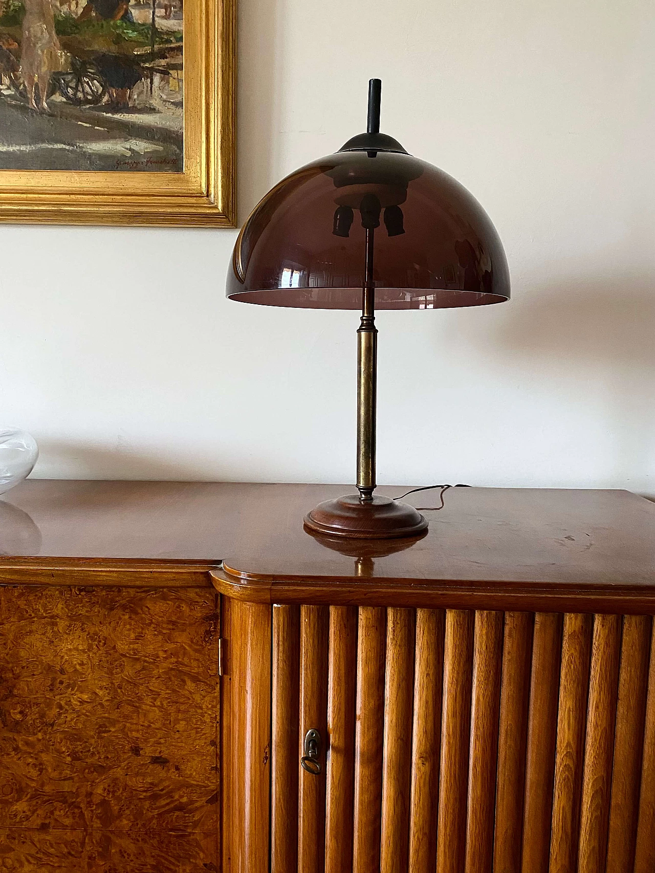 Lampada da tavolo in legno, ottone e perspex di Stilux, anni '50 18