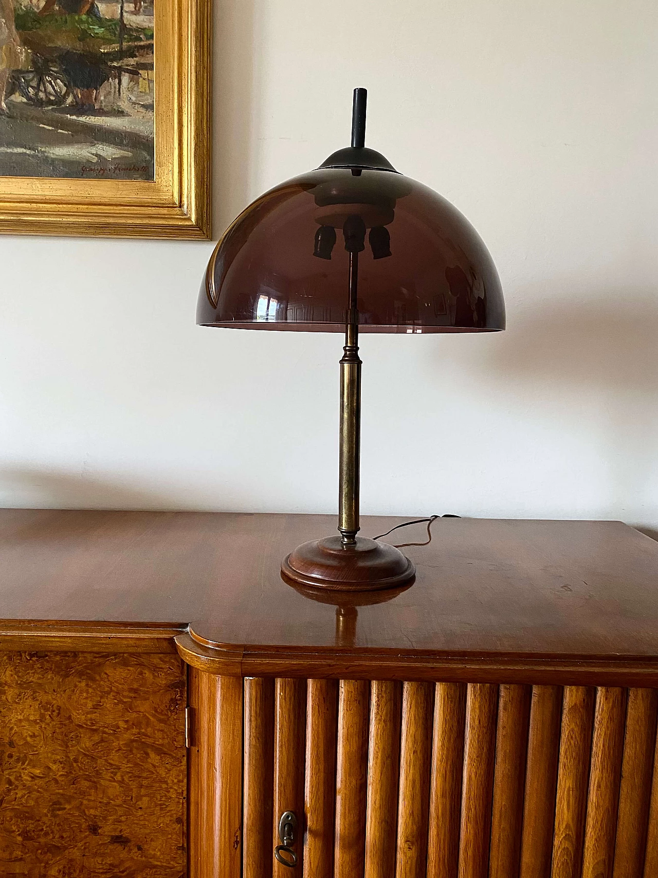 Lampada da tavolo in legno, ottone e perspex di Stilux, anni '50 19