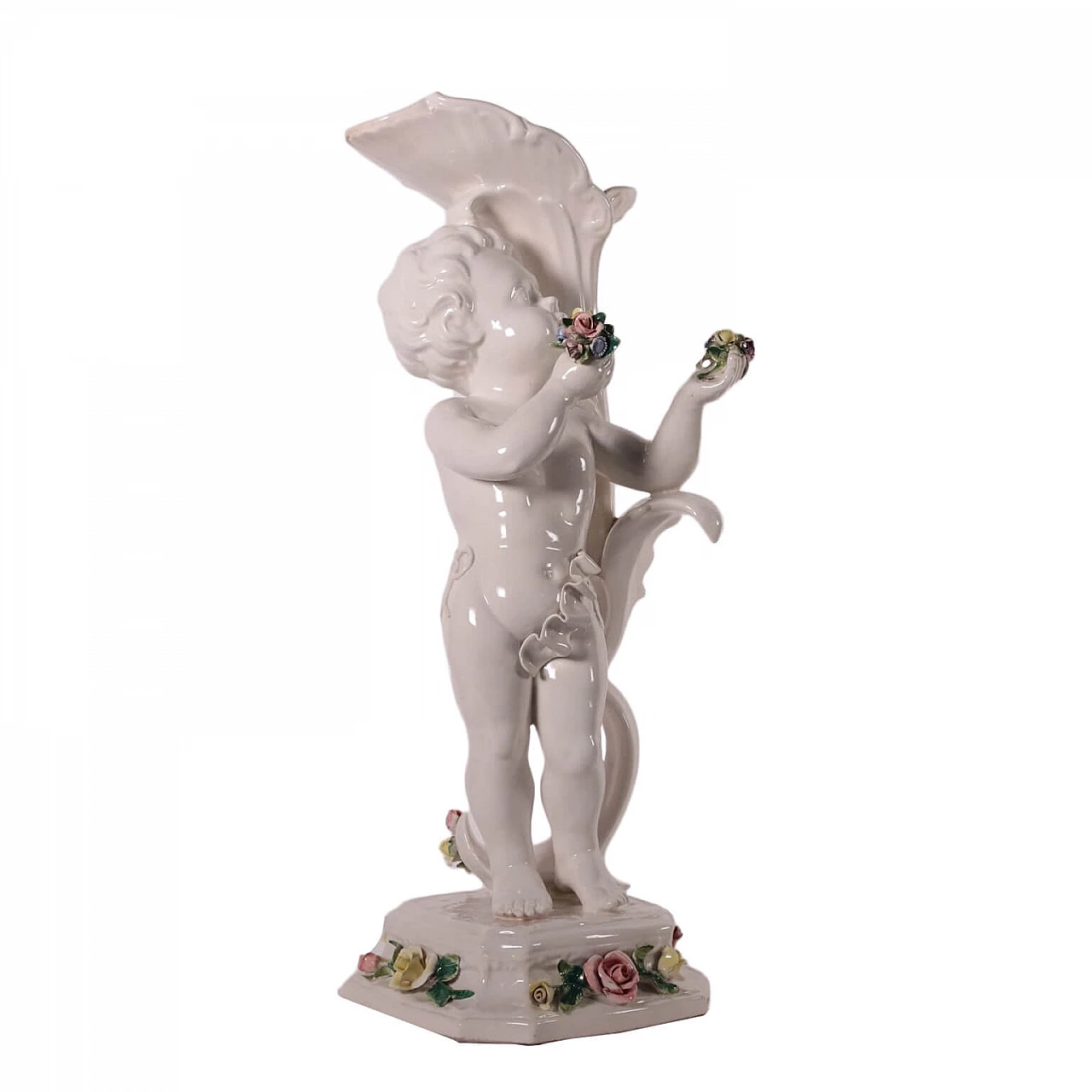 Vaso con scultura di putto in ceramica di Nove-Bassano, del '900 1