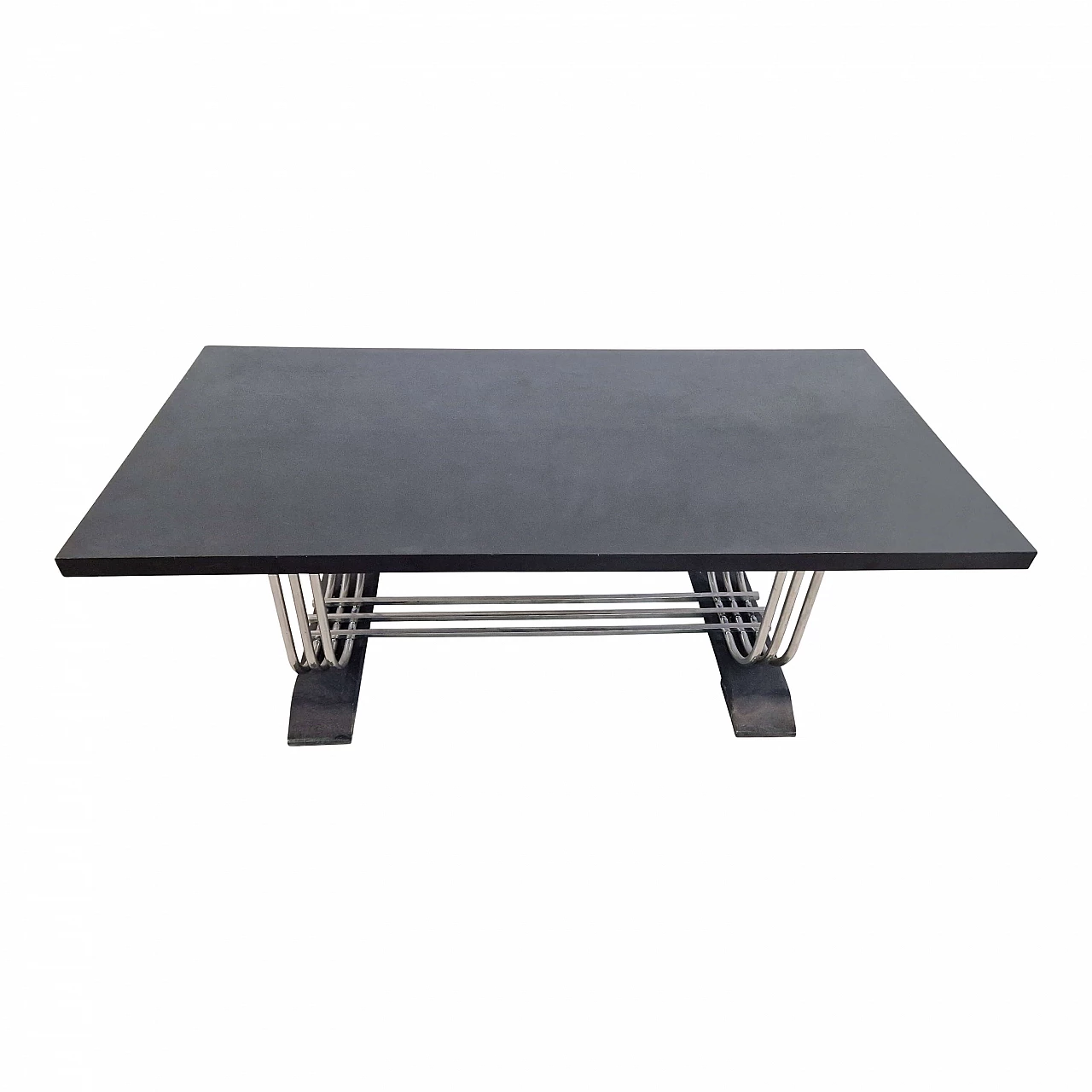 Tavolo stile Art Déco in legno laccato e acciaio cromato, anni '80 3