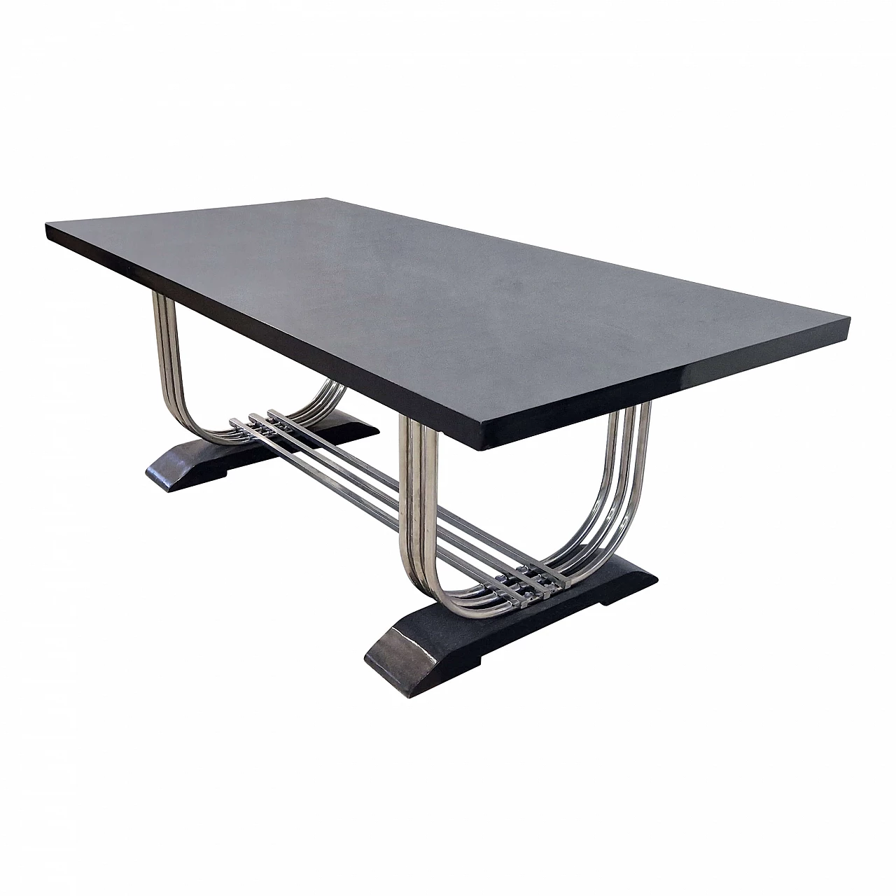 Tavolo stile Art Déco in legno laccato e acciaio cromato, anni '80 6