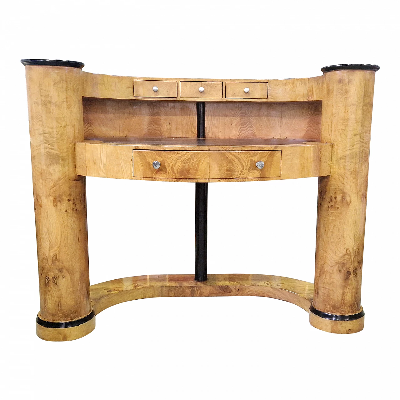 Art Deco style birch-root and eco-leather desk, 1980s 1