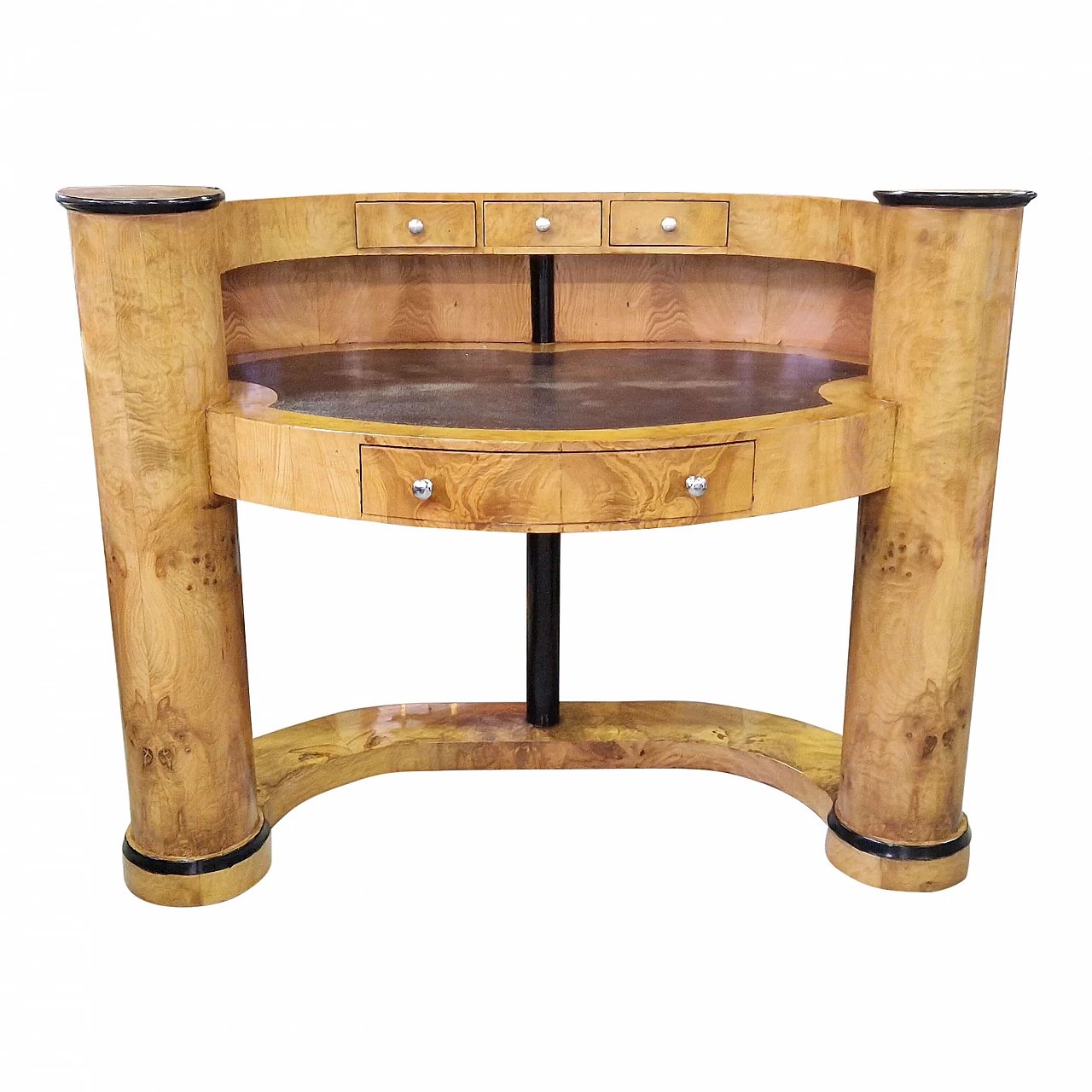 Art Deco style birch-root and eco-leather desk, 1980s 2