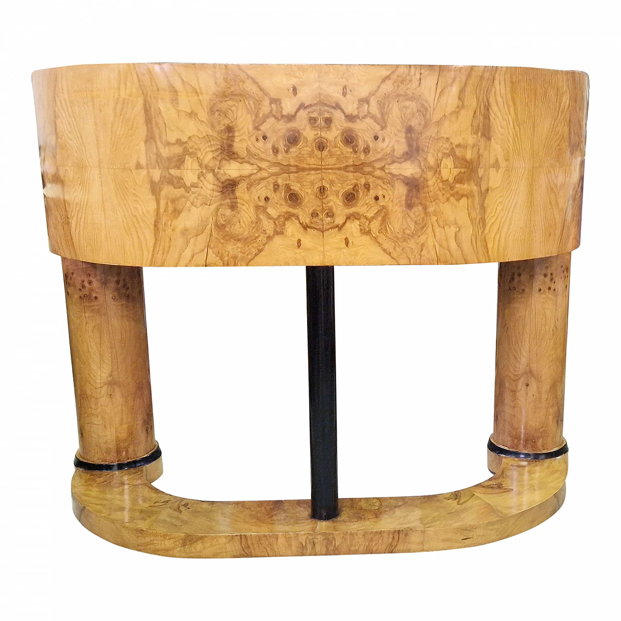 Art Deco style birch-root and eco-leather desk, 1980s 5