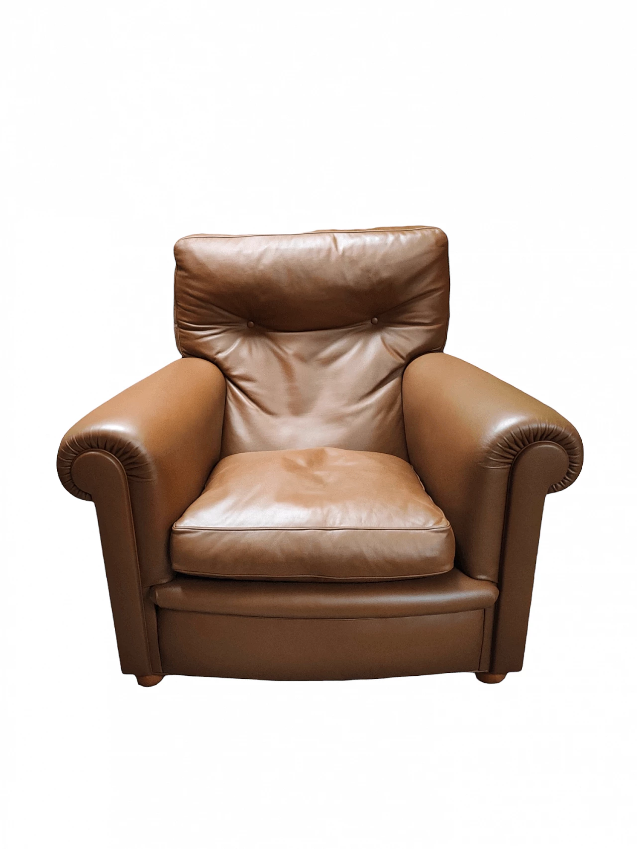 Coppia di poltrone e pouf in pelle di Poltrona Frau, anni '80 3