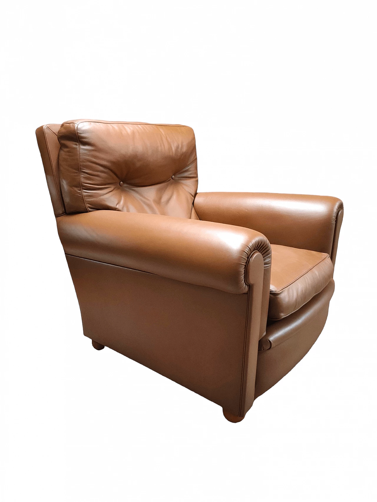 Coppia di poltrone e pouf in pelle di Poltrona Frau, anni '80 4